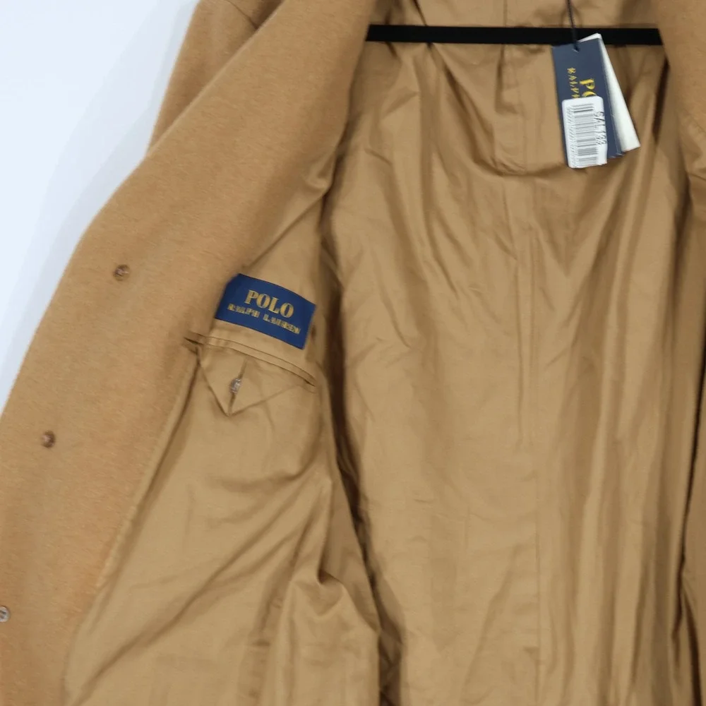 Polo Ralph Lauren Overcoat Men Large Tan Wool Blend Topcoat Luxury $598 NWT